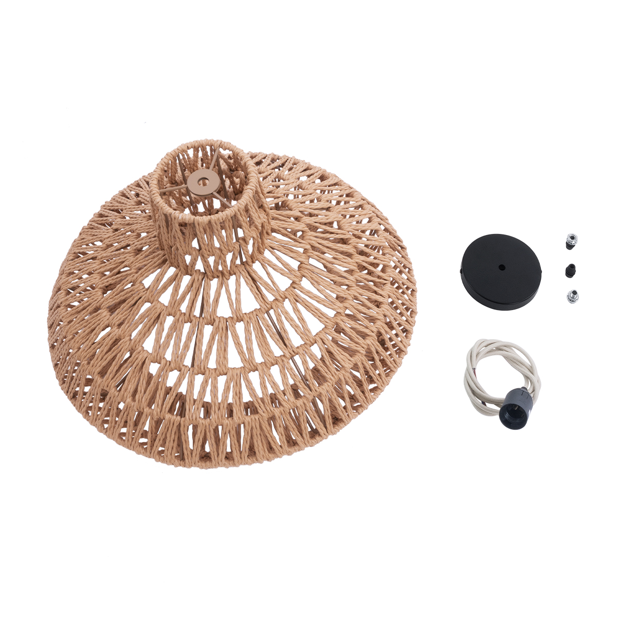 GloboStar® JENSON 00910 Boho Κρεμαστό Φωτιστικό Πλέγμα Μονόφωτο 1 x E27 IP20 Μπεζ Σχοινί - Μ38 x Π38 x Υ24cm
