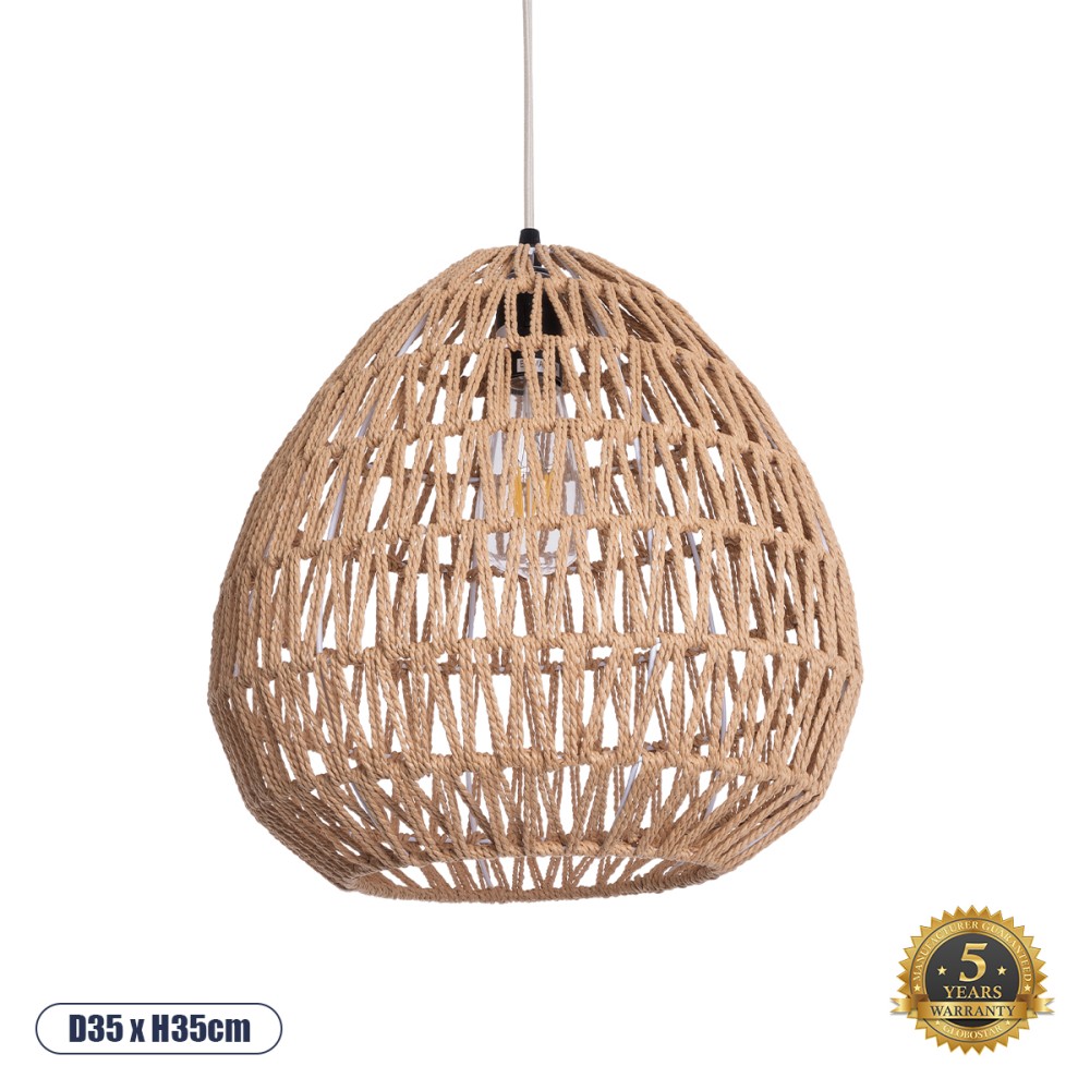 GLOBOSTAR® JJENSON 00911 Boho Κρεμαστό Φωτιστικό Οροφής με Ντουί 1 x E27 AC 220-240V IP20 - Μπεζ - Μ36 x Π36 x Υ30cm