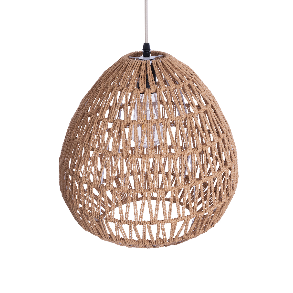 GloboStar® JENSON 00911 Boho Κρεμαστό Φωτιστικό Πλέγμα Μονόφωτο 1 x E27 IP20 Μπεζ Σχοινί - Μ36 x Π36 x Y30cm
