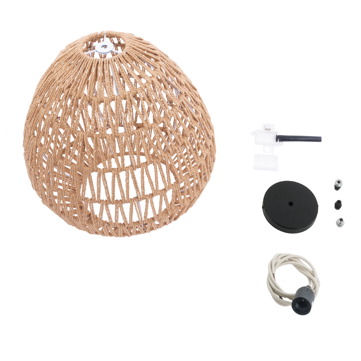 GloboStar® JENSON 00911 Boho Κρεμαστό Φωτιστικό Πλέγμα Μονόφωτο 1 x E27 IP20 Μπεζ Σχοινί - Μ36 x Π36 x Y30cm