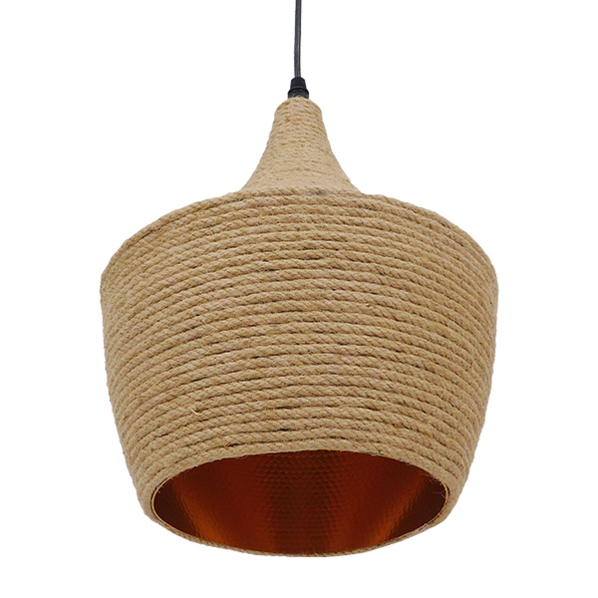 GloboStar® SHANGHAI ROPE 00916 Boho Κρεμαστό Φωτιστικό Καμπάνα Μονόφωτο 1 x E27 IP20 Μπεζ Σχοινί - Μ24 x Π24 x Υ30cm