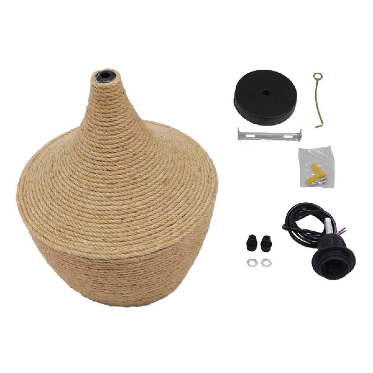 GloboStar® SHANGHAI ROPE 00916 Boho Κρεμαστό Φωτιστικό Καμπάνα Μονόφωτο 1 x E27 IP20 Μπεζ Σχοινί - Μ24 x Π24 x Υ30cm
