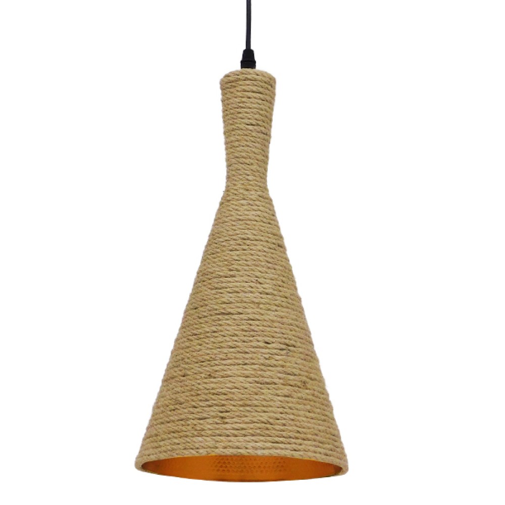 GloboStar® SHANGHAI ROPE 00918 Boho Κρεμαστό Φωτιστικό Καμπάνα Μονόφωτο 1 x E27 IP20 Μπεζ Σχοινί - Μ20 x Π20 x Υ39cm