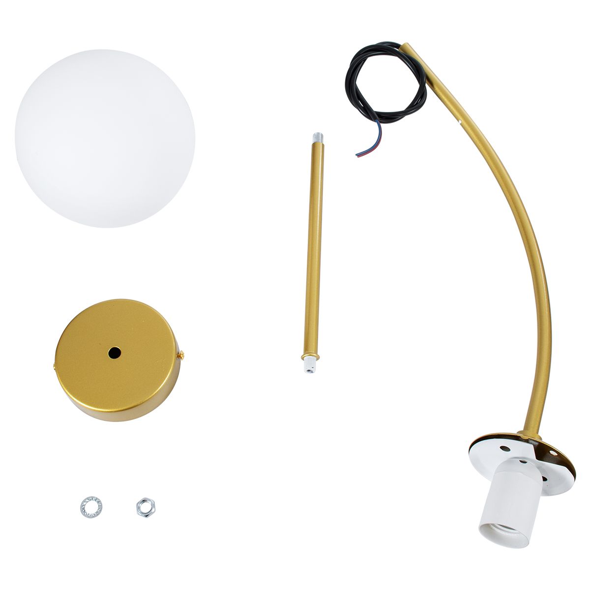GloboStar® DRIZZLE 00921 Μοντέρνο Φωτιστικό Οροφής Μπάλα Μονόφωτο 1 x E27 IP20 Χρυσό Μέταλλο με Λευκό Γυαλί - Μ15 x Π15 x Υ100cm