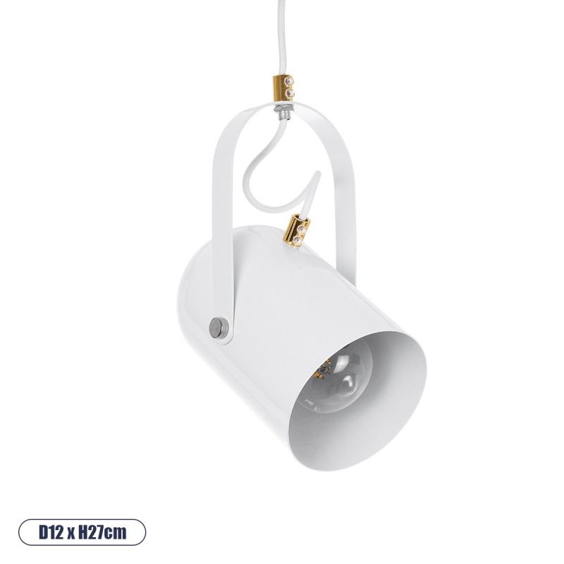 GloboStar® HAZEL 00924 Μοντέρνο Κρεμαστό Φωτιστικό Ανάρτηση Μονόφωτο 1 x E27 IP20 Λευκό & Χρυσό Μέταλλο - Μ12 x Π12 x Υ27cm