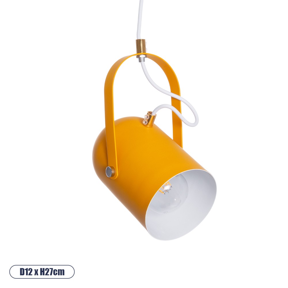 GloboStar® HAZEL 00926 Μοντέρνο Κρεμαστό Φωτιστικό Ανάρτηση Μονόφωτο 1 x E27 IP20 Πορτοκαλί, Λευκό & Χρυσό Μέταλλο - Μ12 x Π12 x Υ27cm