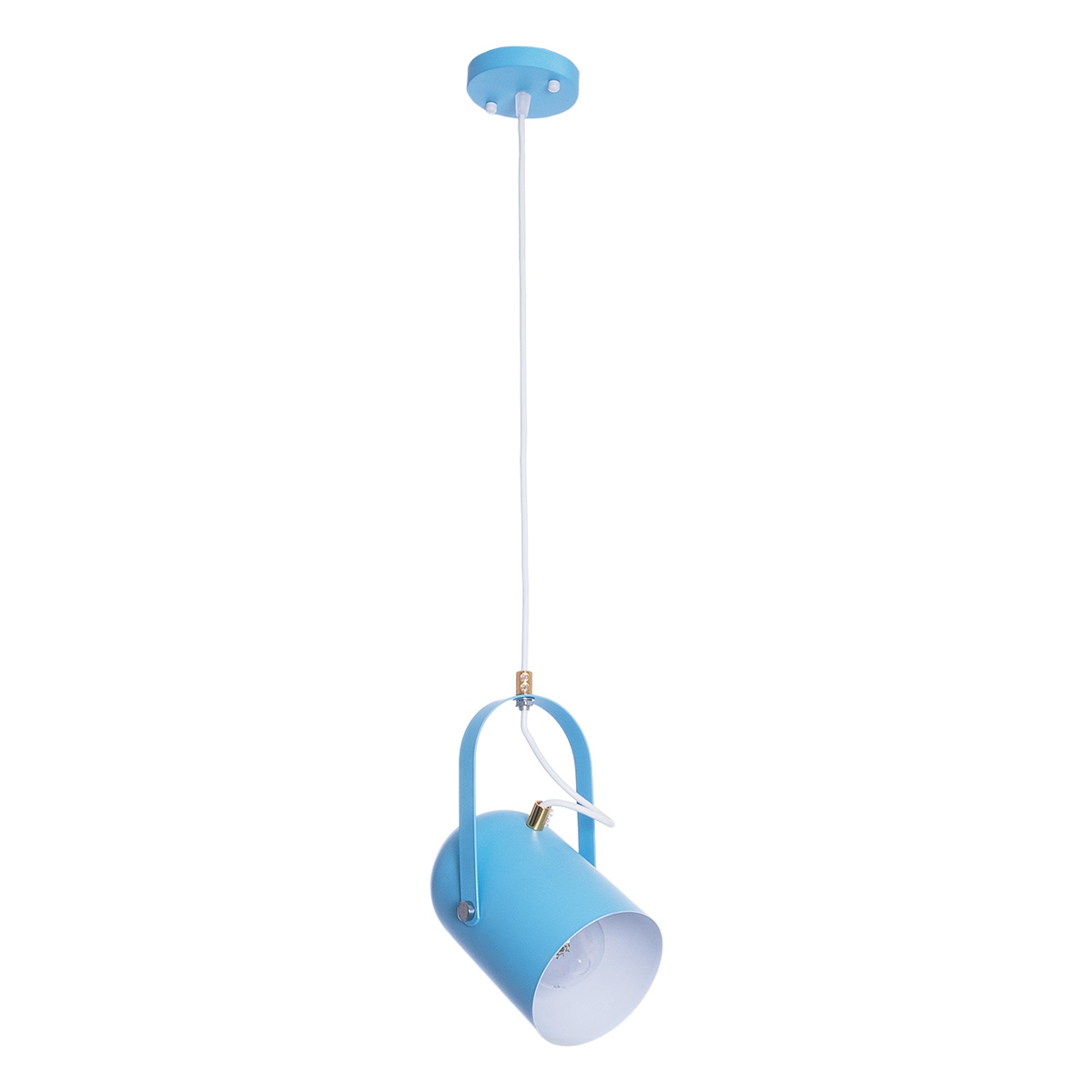 GloboStar® HAZEL 00927 Μοντέρνο Κρεμαστό Φωτιστικό Ανάρτηση Μονόφωτο 1 x E27 IP20 Μπλε, Άσπρο & Χρυσό Μέταλλο - Μ12 x Π12 x Υ27cm