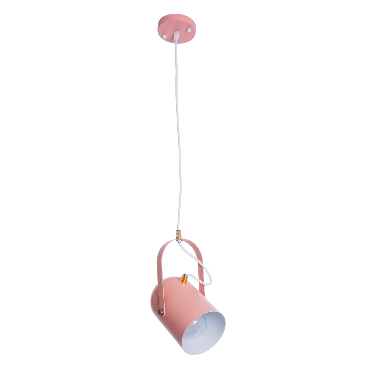 GloboStar® HAZEL 00929 Μοντέρνο Κρεμαστό Φωτιστικό Ανάρτηση Μονόφωτο 1 x E27 IP20 Ροζ, Άσπρο & Χρυσό Μέταλλο - Μ12 x Π12 x Υ27cm