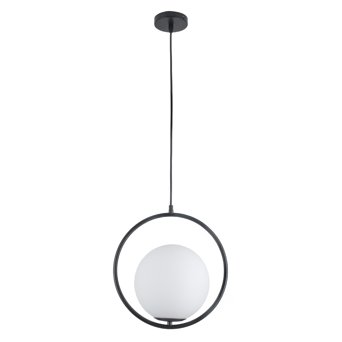 GloboStar® MADRID 00931 Μοντέρνο Κρεμαστό Φωτιστικό Μπάλα Μονόφωτο 1 x E27 IP20 Μαύρο Μέταλλο με Λευκό Γυαλί - Μ30 x Π20 x Υ30cm