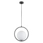 GloboStar® MADRID 00931 Μοντέρνο Κρεμαστό Φωτιστικό Μπάλα Μονόφωτο 1 x E27 IP20 Μαύρο Μέταλλο με Λευκό Γυαλί - Μ30 x Π20 x Υ30cm