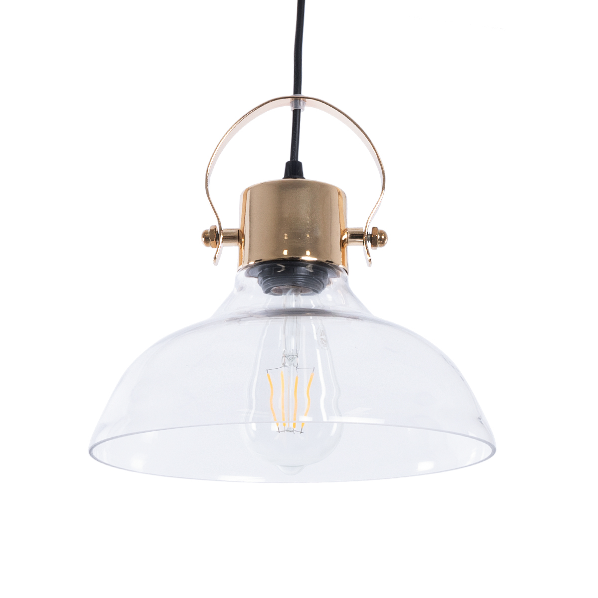 GloboStar® JAVER 00933 Vintage Κρεμαστό Φωτιστικό Καμπάνα Μονόφωτο 1 x E27 IP20 Διάφανο Γυαλί με Χάλκινο Μέταλλο - Μ24.5 x Π24.5 x Υ25cm