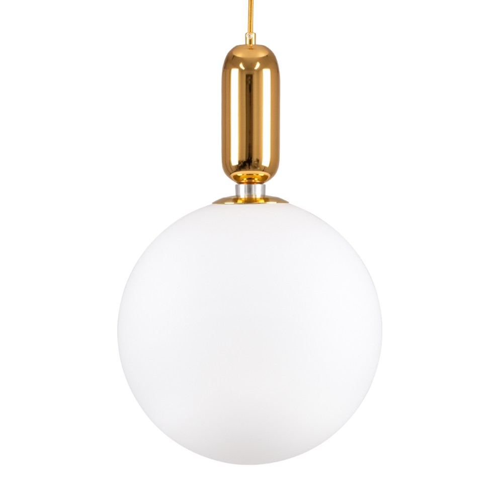 GloboStar® MAVERICK 00940 Μοντέρνο Κρεμαστό Φωτιστικό Μπάλα Μονόφωτο 1 x E27 IP20 Χρυσό Μέταλλο με Λευκό Γυαλί - Μ30 x Π30 x Υ48cm