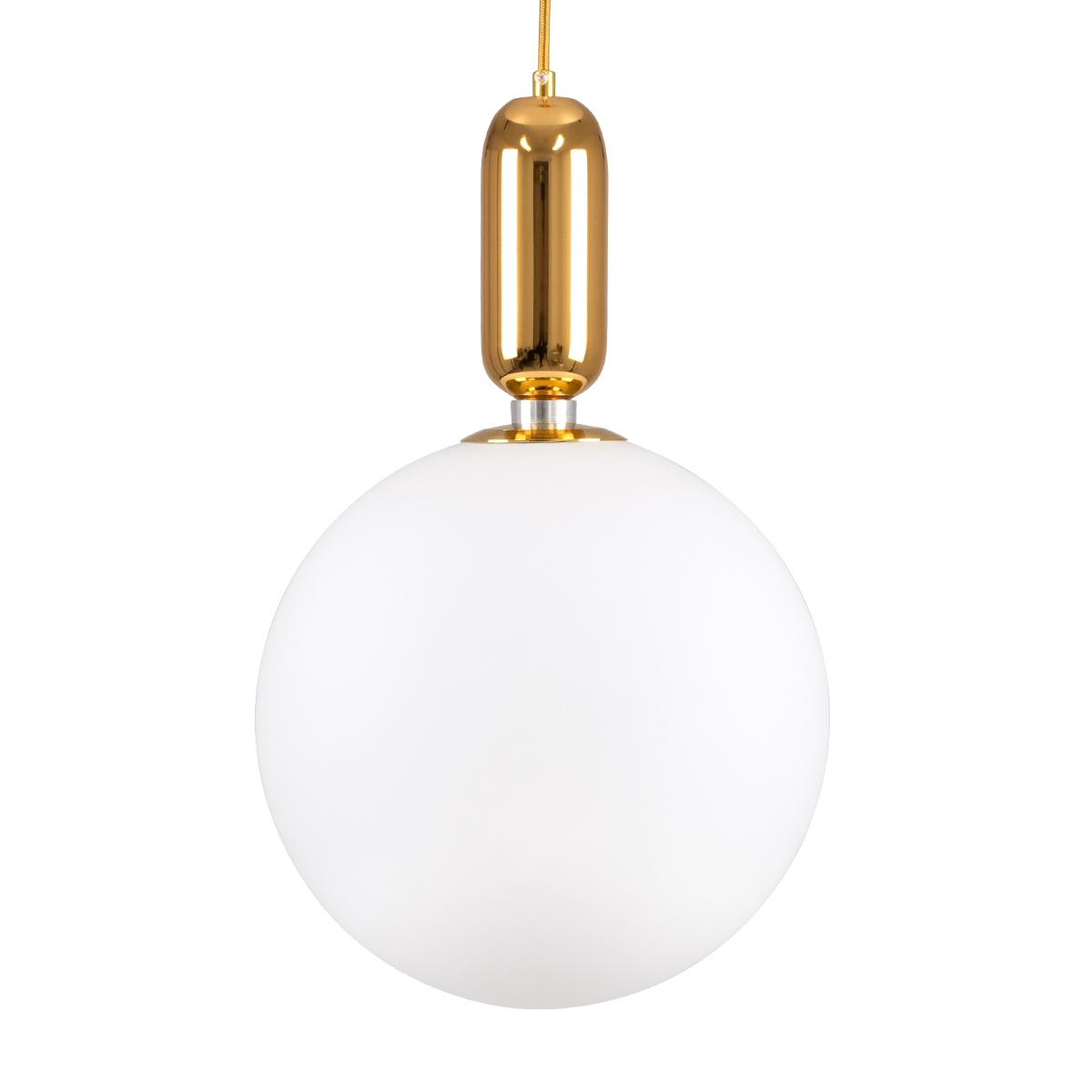 GloboStar® MAVERICK 00940 Μοντέρνο Κρεμαστό Φωτιστικό Μπάλα Μονόφωτο 1 x E27 IP20 Χρυσό Μέταλλο με Λευκό Γυαλί - Μ30 x Π30 x Υ48cm
