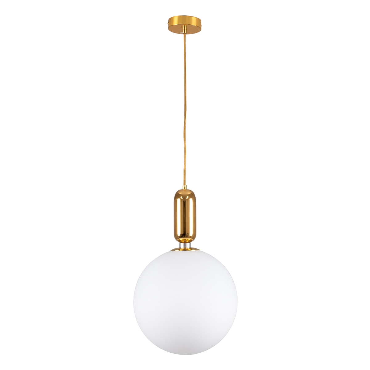 GloboStar® MAVERICK 00940 Μοντέρνο Κρεμαστό Φωτιστικό Μπάλα Μονόφωτο 1 x E27 IP20 Χρυσό Μέταλλο με Λευκό Γυαλί - Μ30 x Π30 x Υ48cm