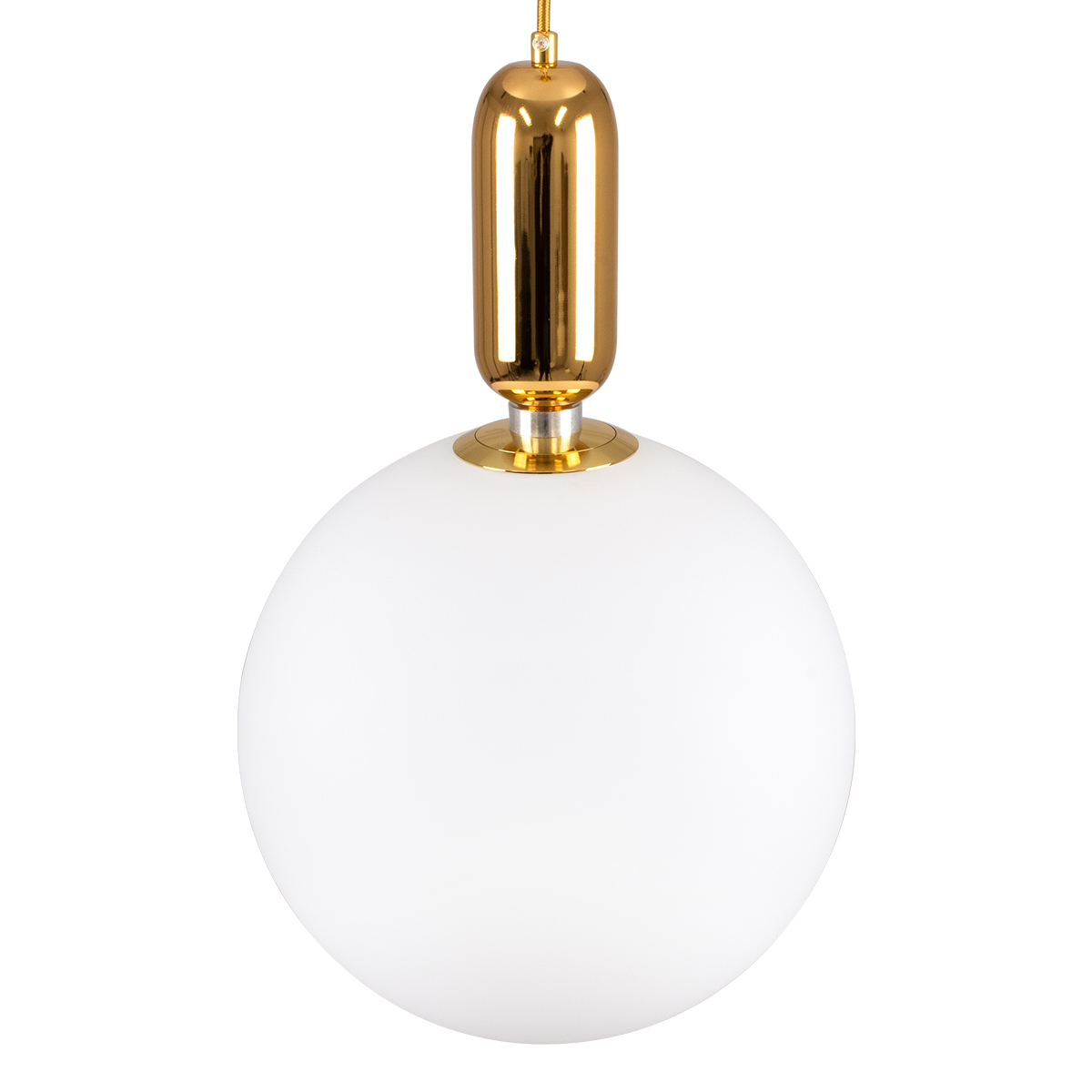 GloboStar® MAVERICK 00940 Μοντέρνο Κρεμαστό Φωτιστικό Μπάλα Μονόφωτο 1 x E27 IP20 Χρυσό Μέταλλο με Λευκό Γυαλί - Μ30 x Π30 x Υ48cm