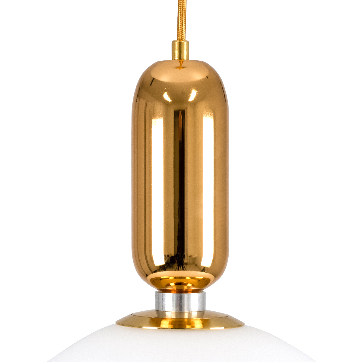 GloboStar® MAVERICK 00940 Μοντέρνο Κρεμαστό Φωτιστικό Μπάλα Μονόφωτο 1 x E27 IP20 Χρυσό Μέταλλο με Λευκό Γυαλί - Μ30 x Π30 x Υ48cm