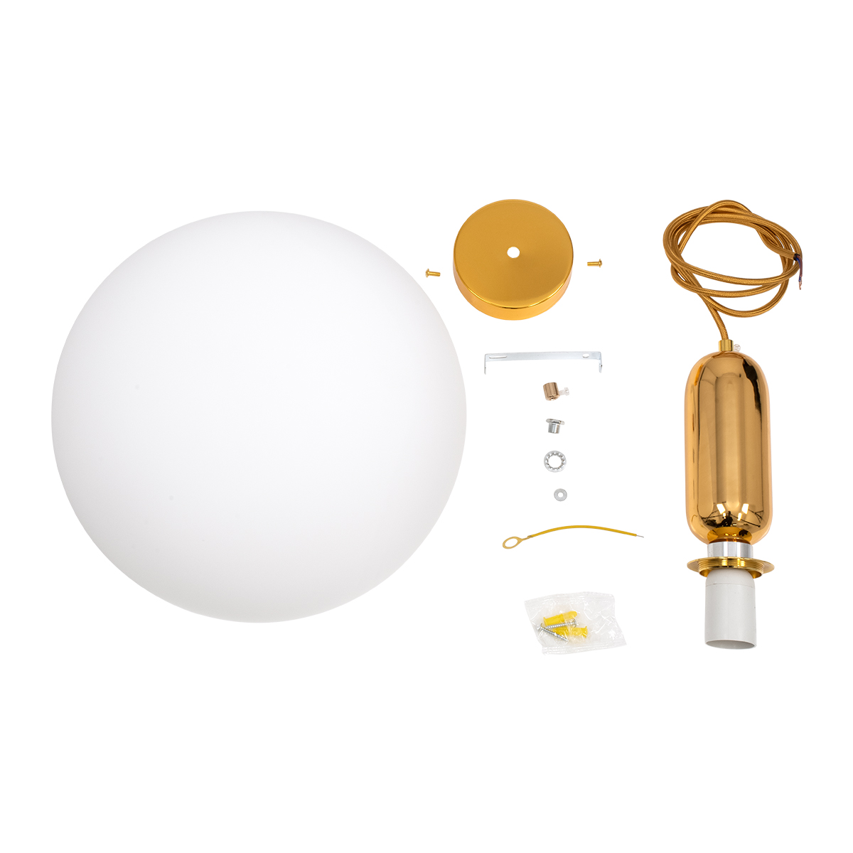 GloboStar® MAVERICK 00940 Μοντέρνο Κρεμαστό Φωτιστικό Μπάλα Μονόφωτο 1 x E27 IP20 Χρυσό Μέταλλο με Λευκό Γυαλί - Μ30 x Π30 x Υ48cm