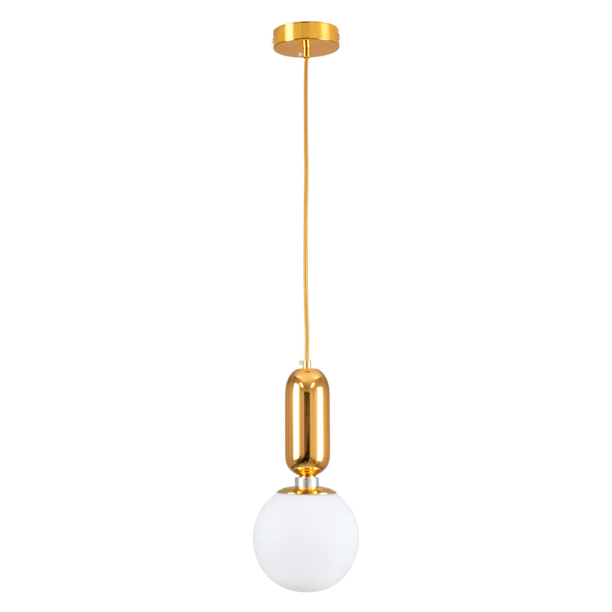 GloboStar® MAVERICK 00943 Μοντέρνο Κρεμαστό Φωτιστικό Μπάλα Μονόφωτο 1 x E27 IP20 Χρυσό Μέταλλο με Λευκό Γυαλί - Μ15 x Π15 x Υ33cm