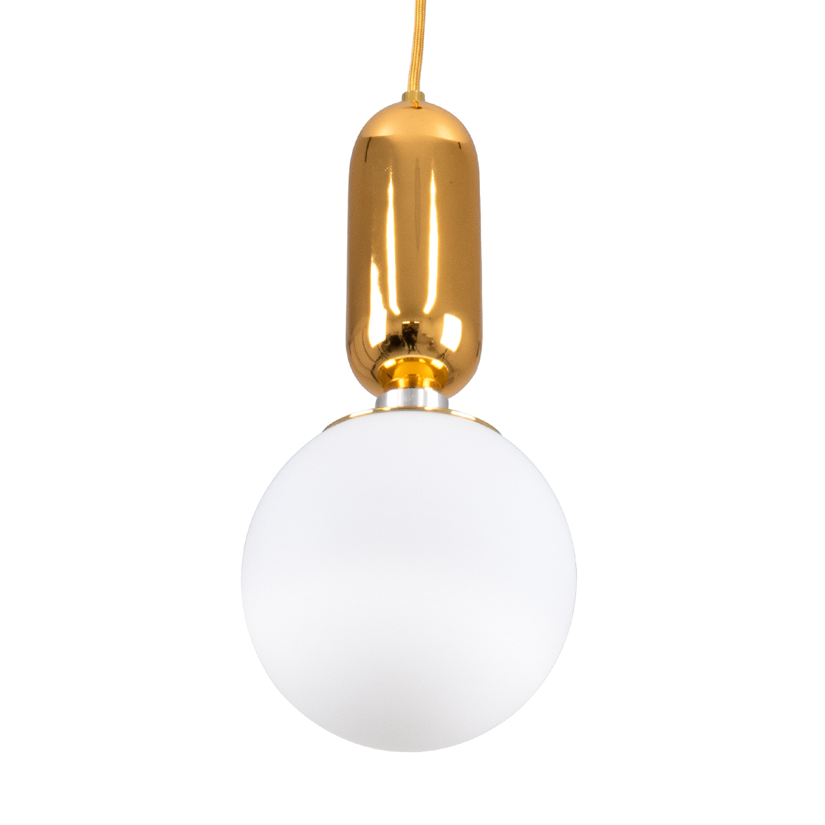 GloboStar® MAVERICK 00943 Μοντέρνο Κρεμαστό Φωτιστικό Μπάλα Μονόφωτο 1 x E27 IP20 Χρυσό Μέταλλο με Λευκό Γυαλί - Μ15 x Π15 x Υ33cm