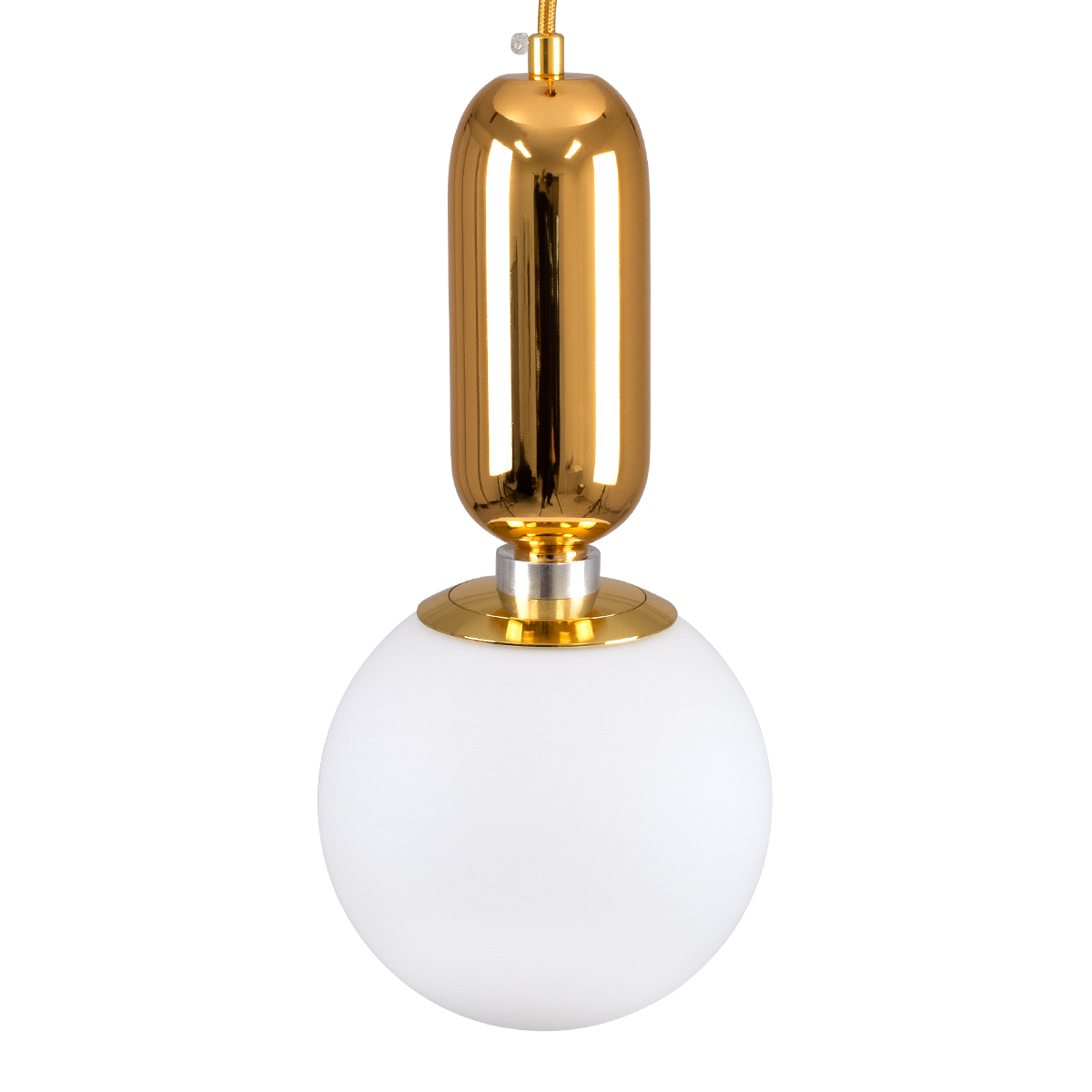 GloboStar® MAVERICK 00943 Μοντέρνο Κρεμαστό Φωτιστικό Μπάλα Μονόφωτο 1 x E27 IP20 Χρυσό Μέταλλο με Λευκό Γυαλί - Μ15 x Π15 x Υ33cm