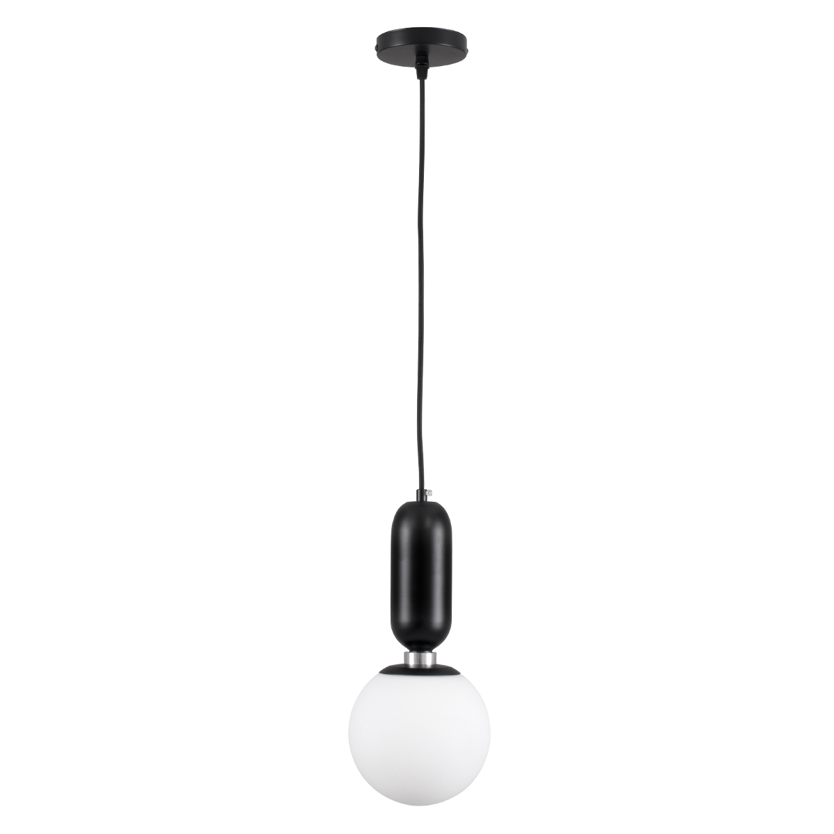 GloboStar® MAVERICK 00945 Μοντέρνο Κρεμαστό Φωτιστικό Μπάλα Μονόφωτο 1 x E27 IP20 Μαύρο Μέταλλο με Λευκό Γυαλί - Μ15 x Π15 x Υ33cm