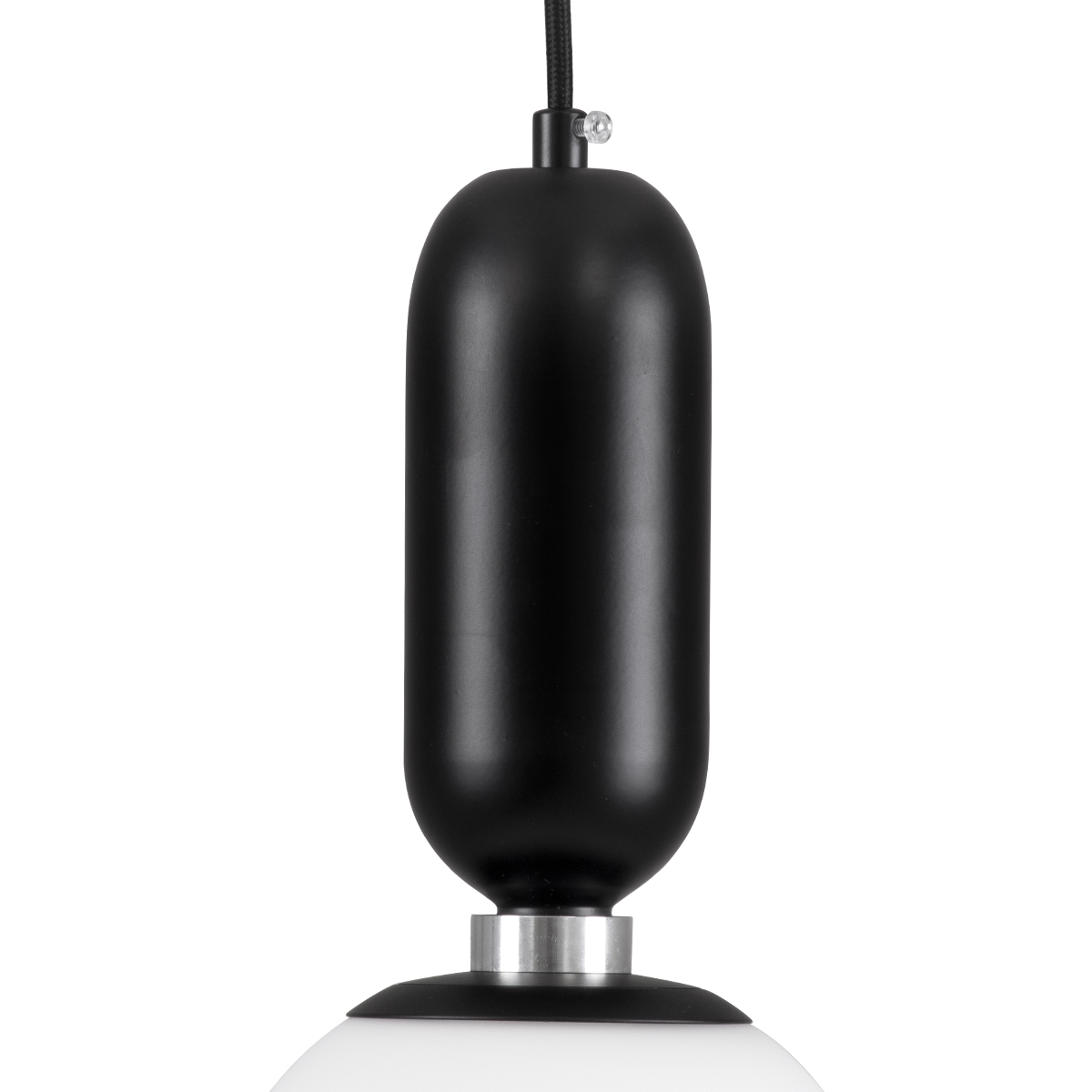 GloboStar® MAVERICK 00945 Μοντέρνο Κρεμαστό Φωτιστικό Μπάλα Μονόφωτο 1 x E27 IP20 Μαύρο Μέταλλο με Λευκό Γυαλί - Μ15 x Π15 x Υ33cm
