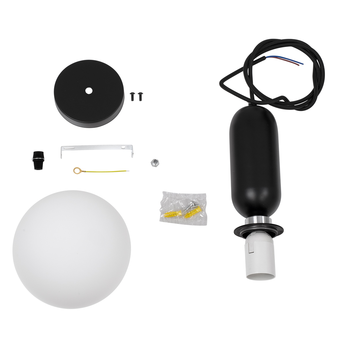 GloboStar® MAVERICK 00945 Μοντέρνο Κρεμαστό Φωτιστικό Μπάλα Μονόφωτο 1 x E27 IP20 Μαύρο Μέταλλο με Λευκό Γυαλί - Μ15 x Π15 x Υ33cm