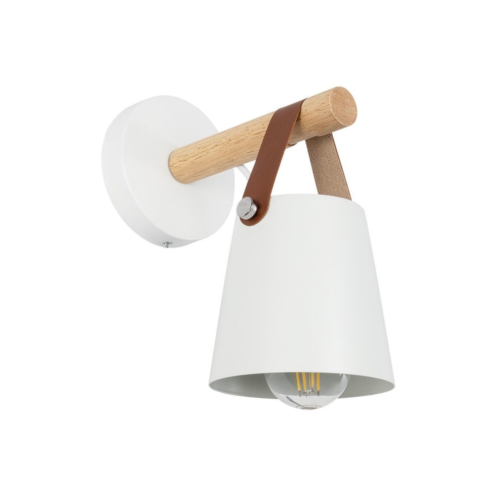 GloboStar® AMY 00946 Μοντέρνο Επιτοίχιο Φωτιστικό Απλίκα Μονόφωτο 1 x E27 IP20 Λευκό Μέταλλο, Μπεζ Ξύλο με Πορτοκαλί Δέρμα - Μ13 x Π21 x Y24cm
