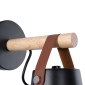 GloboStar® AMY 00947 Μοντέρνο Επιτοίχιο Φωτιστικό Απλίκα Μονόφωτο 1 x E27 IP20 Μαύρο Μέταλλο, Μπεζ Ξύλο με Καφέ Δέρμα - Μ13 x Π22 x Υ25.5cm