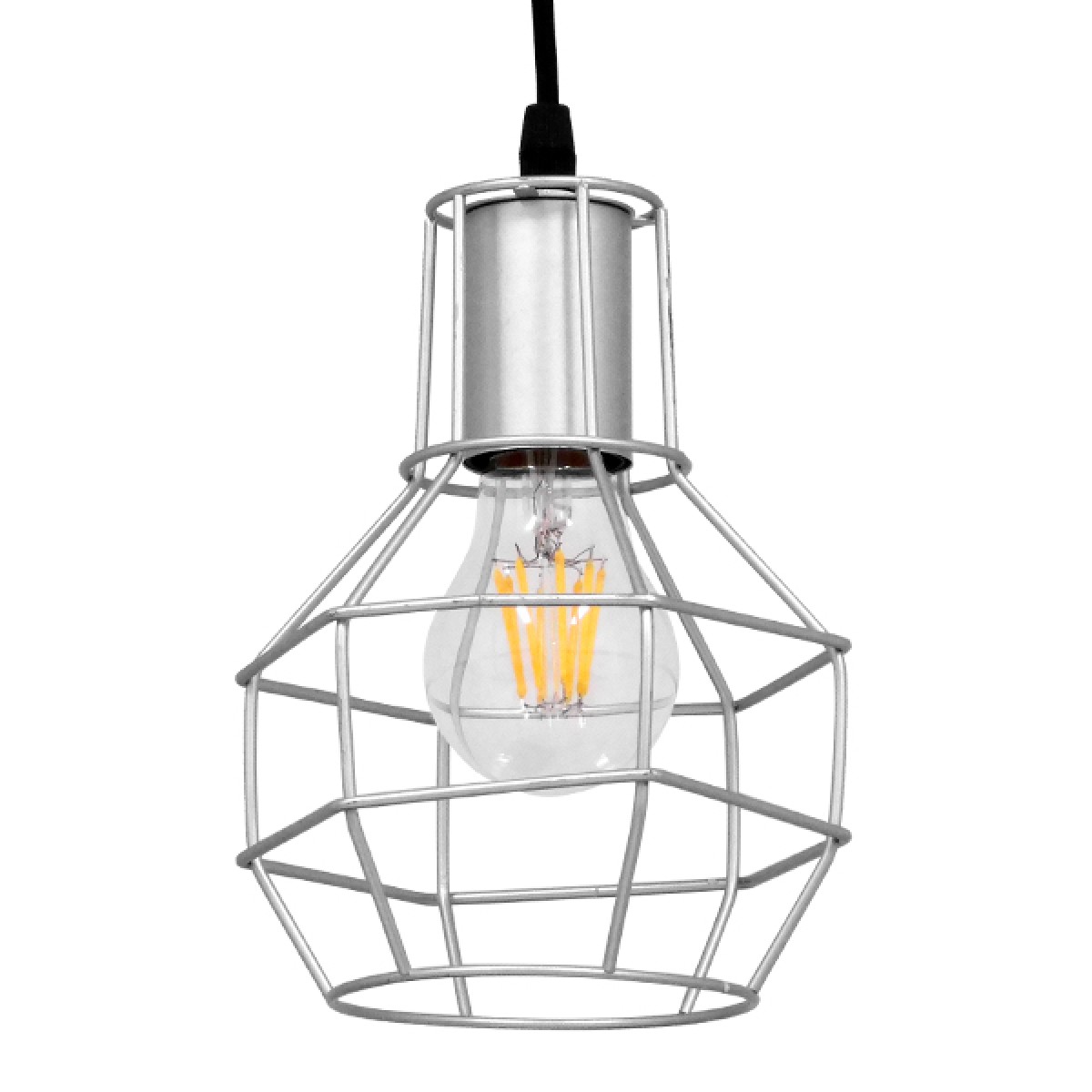 GloboStar® CAGE 00951 Vintage Κρεμαστό Φωτιστικό Πλέγμα Μονόφωτο 1 x E27 IP20 Ασημί Μέταλλο - Μ15 x Π15 x Y22cm