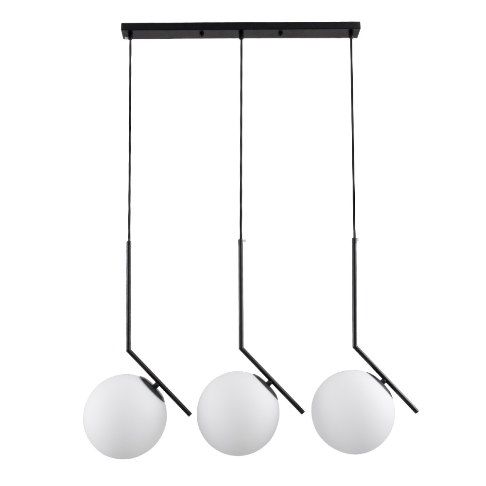 GloboStar® MONROE 00954 Μοντέρνο Κρεμαστό Φωτιστικό Ράγα Τρίφωτο 3 x E27 IP20 Μαύρο Μέταλλο με Λευκό Γυαλί - Μ74 x Π25 x Υ50cm