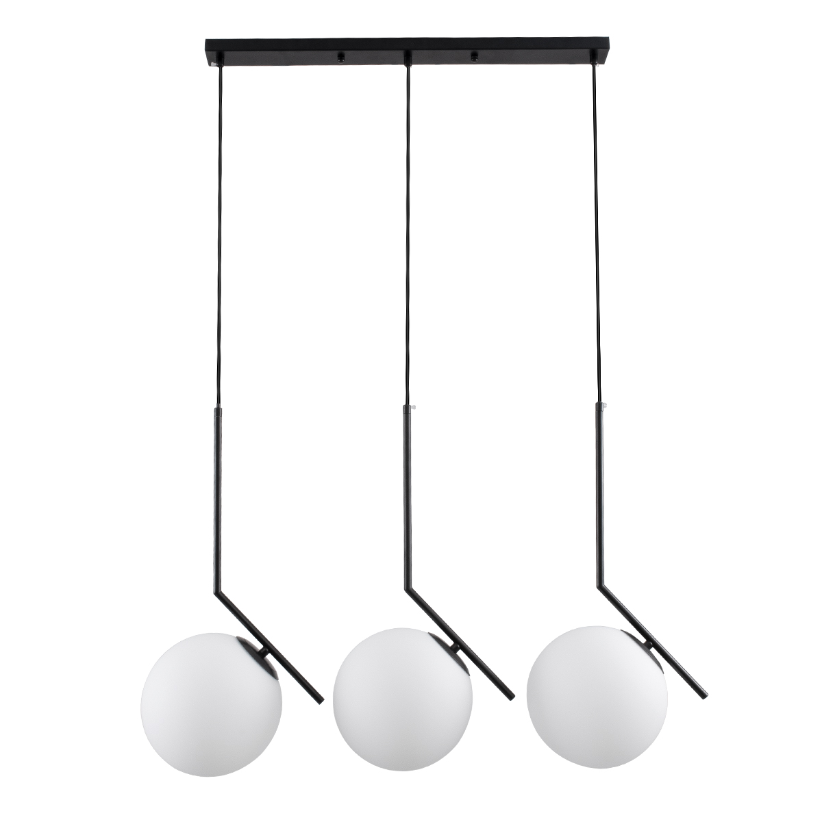 GloboStar® MONROE 00954 Μοντέρνο Κρεμαστό Φωτιστικό Ράγα Τρίφωτο 3 x E27 IP20 Μαύρο Μέταλλο με Λευκό Γυαλί - Μ74 x Π25 x Υ50cm