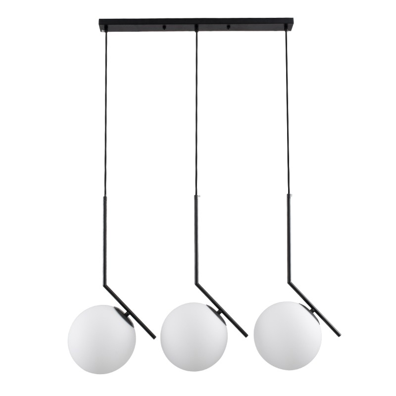 GloboStar® MONROE 00954 Μοντέρνο Κρεμαστό Φωτιστικό Ράγα Τρίφωτο 3 x E27 IP20 Μαύρο Μέταλλο με Λευκό Γυαλί - Μ74 x Π25 x Υ50cm