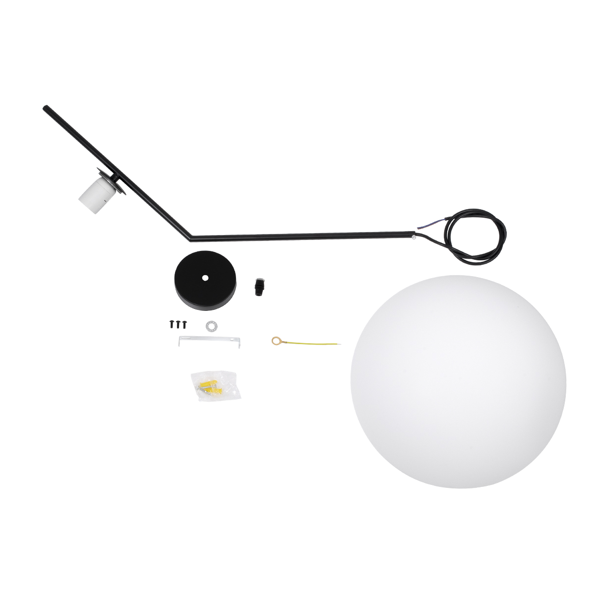 GloboStar® MONROE 00957 Μοντέρνο Κρεμαστό Φωτιστικό Μπάλα Μονόφωτο 1 x E27 IP20 Μαύρο Μέταλλο με Λευκό Γυαλί - Μ30 x Π30 x Υ75cm