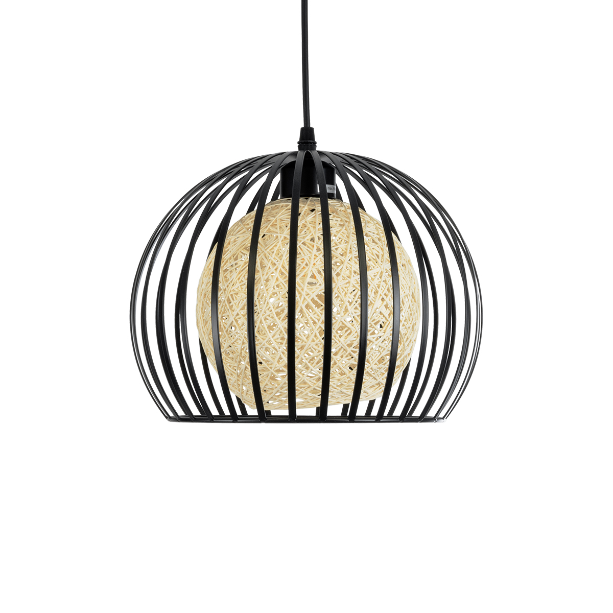 GloboStar® CARTER 00960 Μοντέρνο Κρεμαστό Φωτιστικό Πλέγμα Μονόφωτο 1 x E27 IP20 Μαύρο Μέταλλο με Μελί Γυαλί - Μ28 x Π28 x Υ23cm