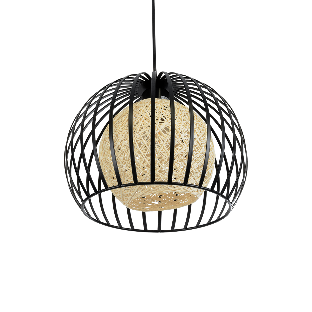 GloboStar® CARTER 00960 Μοντέρνο Κρεμαστό Φωτιστικό Πλέγμα Μονόφωτο 1 x E27 IP20 Μαύρο Μέταλλο με Μελί Γυαλί - Μ28 x Π28 x Υ23cm