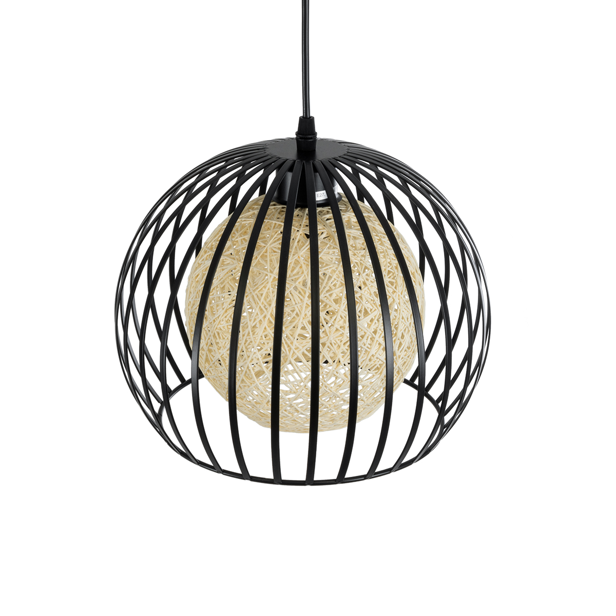 GloboStar® CARTER 00960 Μοντέρνο Κρεμαστό Φωτιστικό Πλέγμα Μονόφωτο 1 x E27 IP20 Μαύρο Μέταλλο με Μελί Γυαλί - Μ28 x Π28 x Υ23cm