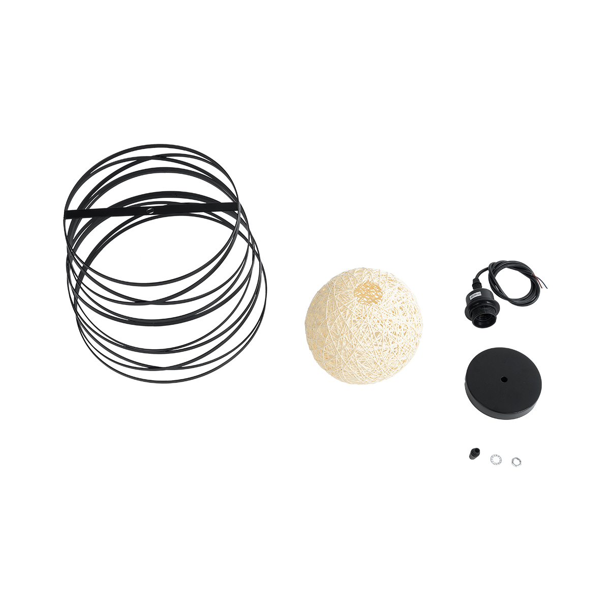 GloboStar® CARTER 00961 Μοντέρνο Κρεμαστό Φωτιστικό Πλέγμα Μονόφωτο 1 x E27 IP20 Μαύρο Μέταλλο με Μπεζ Σχοινί - Μ32 x Π32 x Υ25cm