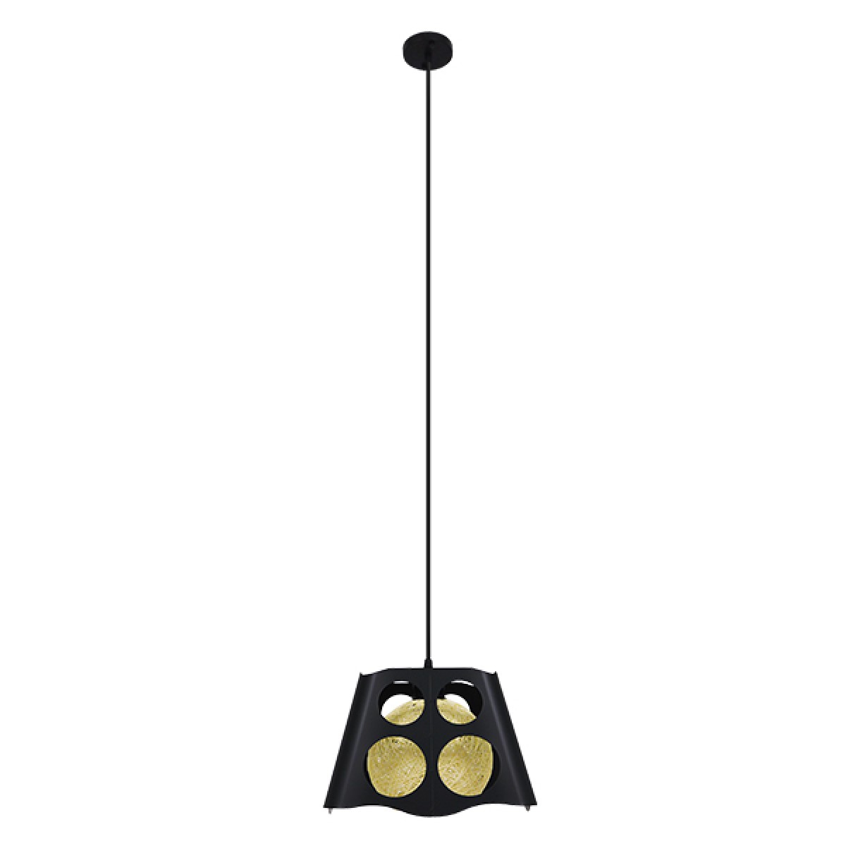 GloboStar® CARTER 00962 Μοντέρνο Κρεμαστό Φωτιστικό Πλέγμα Μονόφωτο 1 x E27 IP20 Μαύρο Μέταλλο με Μπεζ Σχοινί - Μ28 x Π28 x Υ22cm