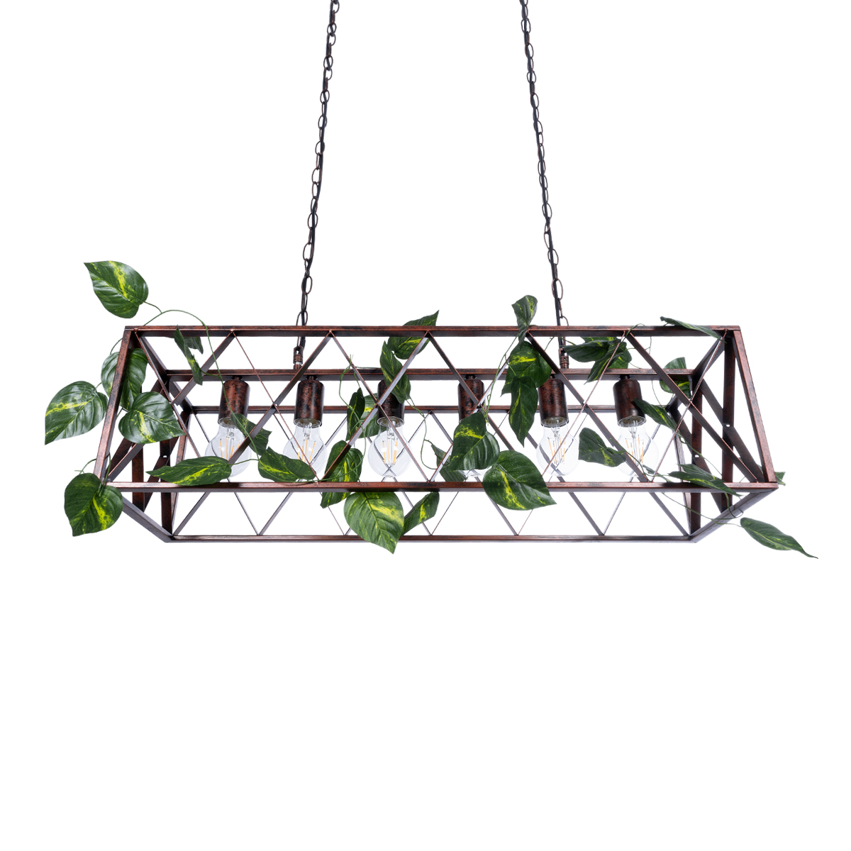 GloboStar® CLARITY 00963 Vintage Κρεμαστό Φωτιστικό Πλέγμα Πολύφωτο 6 x E27 IP20 Χάλκινο Μέταλλο με Πράσινο Πλαστικό - Μ78 x Π25 x Υ22cm