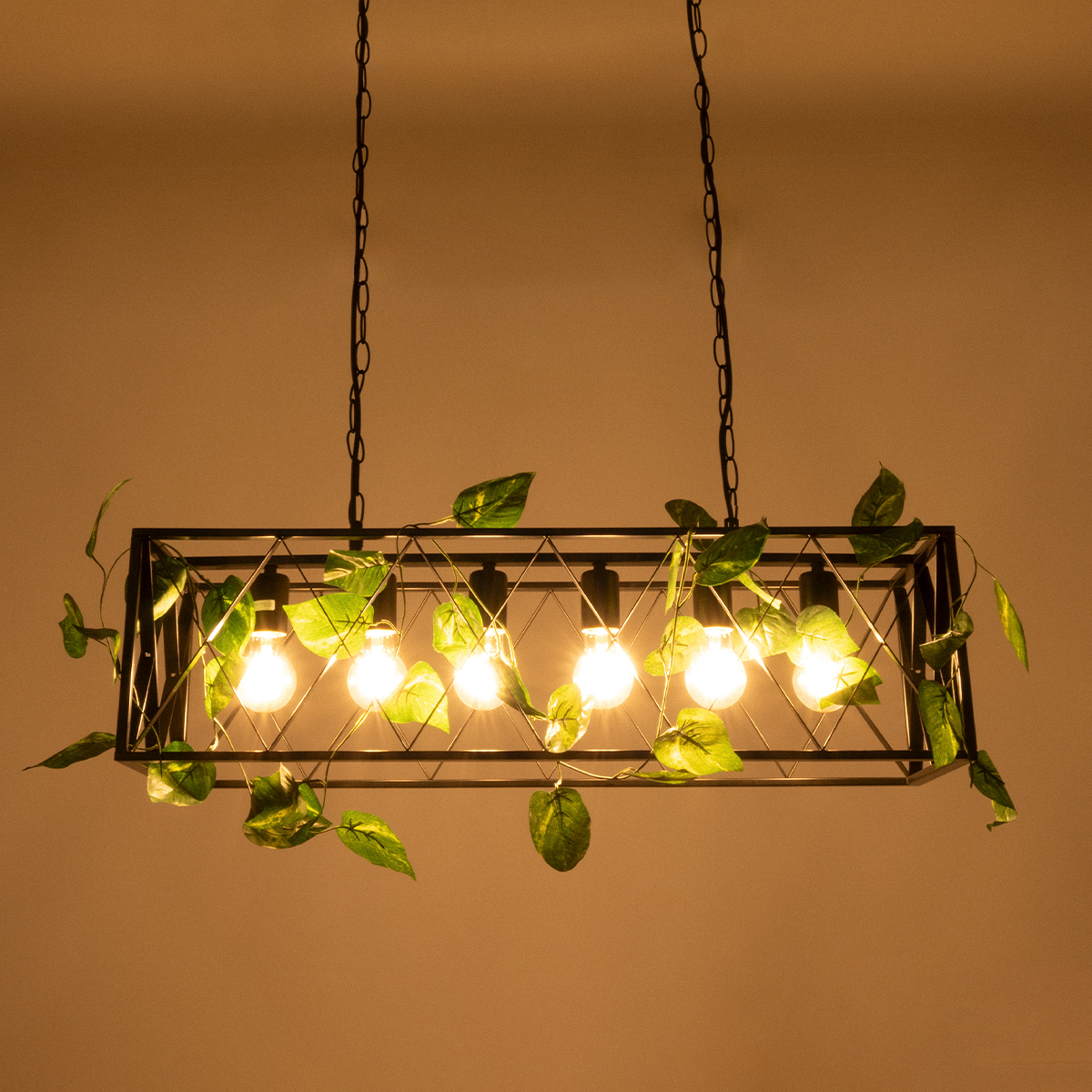 GloboStar® CLARITY 00964 Vintage Κρεμαστό Φωτιστικό Πλέγμα Πολύφωτο 6 x E27 IP20 Μαύρο Μέταλλο με Πράσινο Πλαστικό - Μ78 x Π25 x Υ22cm