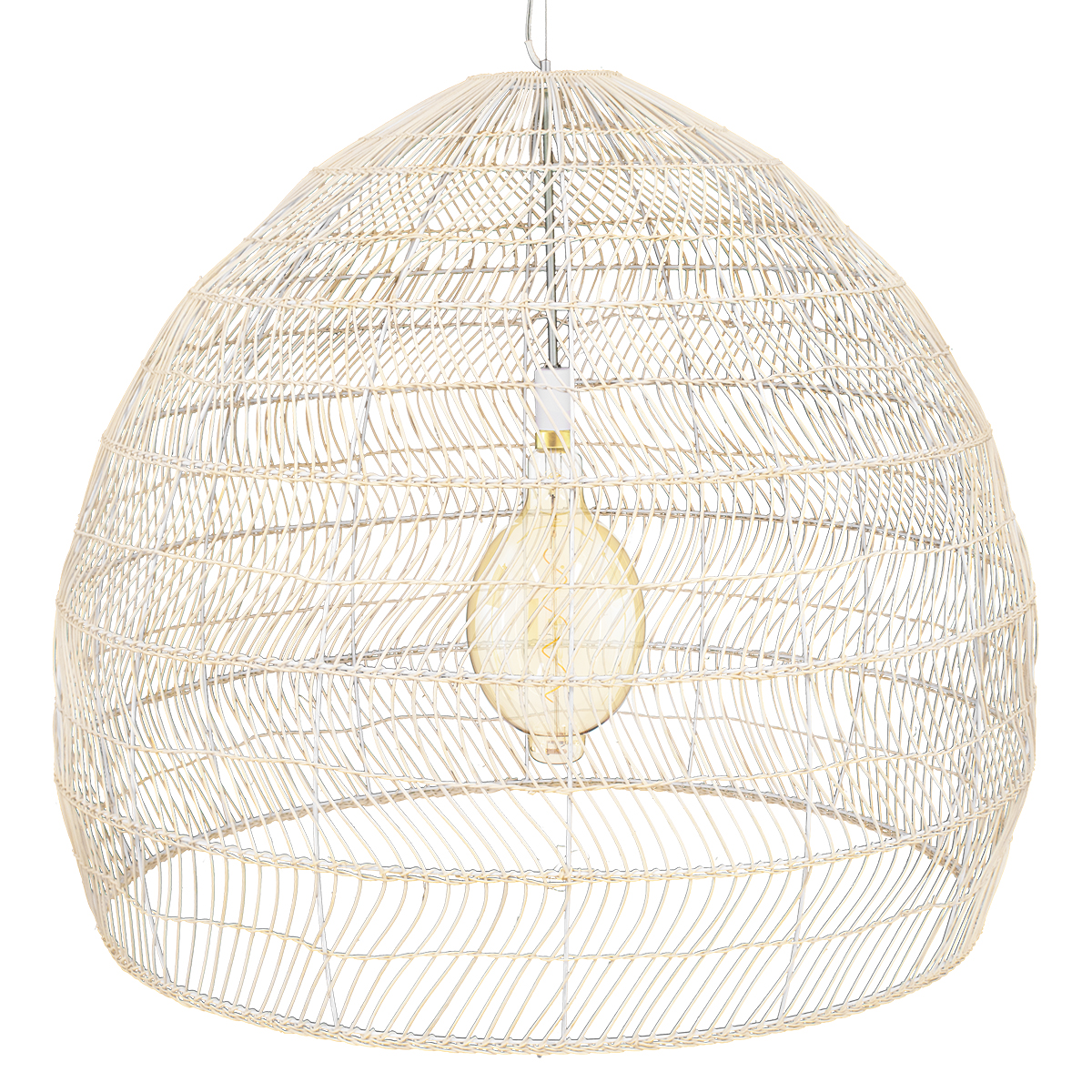 GloboStar® MALIBU 00965 Boho Κρεμαστό Φωτιστικό Πλέγμα Μονόφωτο 1 x E27 IP20 Λευκό Ξύλο - Μ100 x Π100 x Y86cm