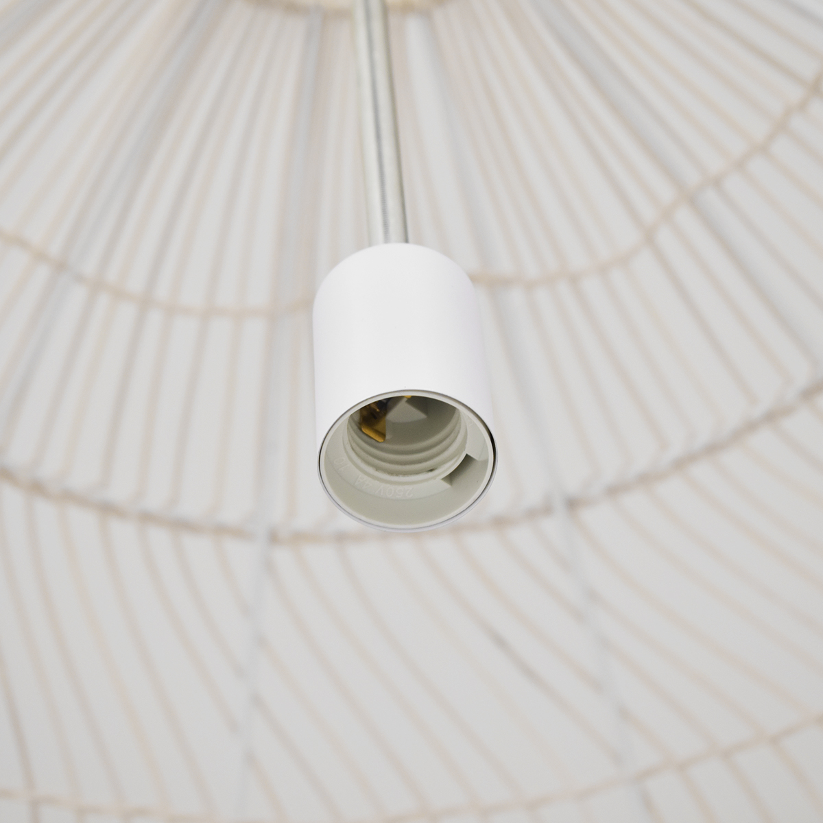 GloboStar® MALIBU 00965 Boho Κρεμαστό Φωτιστικό Πλέγμα Μονόφωτο 1 x E27 IP20 Λευκό Ξύλο - Μ100 x Π100 x Y86cm