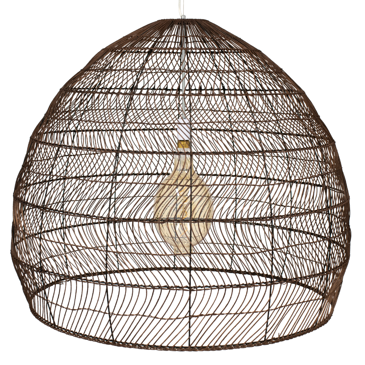 GloboStar® MALIBU 00967 Boho Κρεμαστό Φωτιστικό Πλέγμα Μονόφωτο 1 x E27 IP20 Καφέ Ξύλο - Μ100 x Π100 x Y86cm