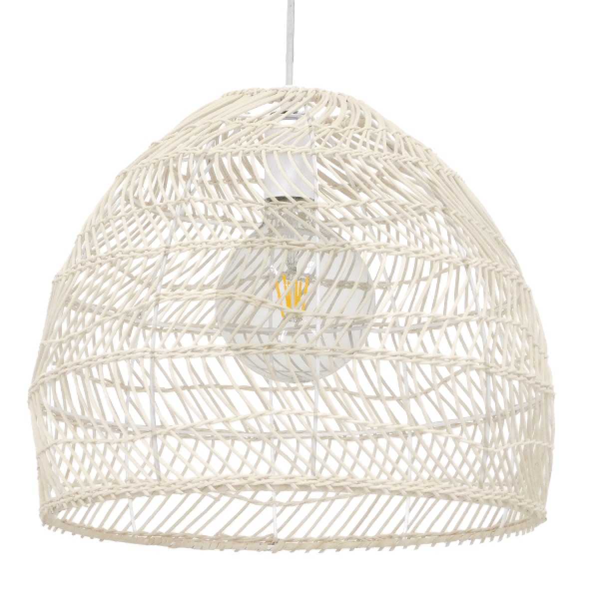 GloboStar® MALIBU 00968 Boho Κρεμαστό Φωτιστικό Πλέγμα Μονόφωτο 1 x E27 IP20 Λευκό Ξύλο - Μ40 x Π40 x Υ35cm