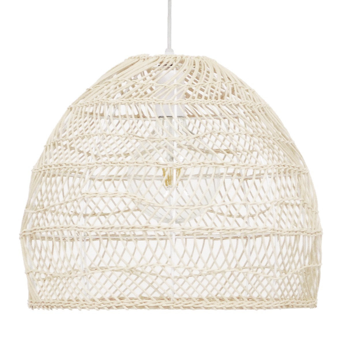 GloboStar® MALIBU 00968 Boho Κρεμαστό Φωτιστικό Πλέγμα Μονόφωτο 1 x E27 IP20 Λευκό Ξύλο - Μ40 x Π40 x Υ35cm