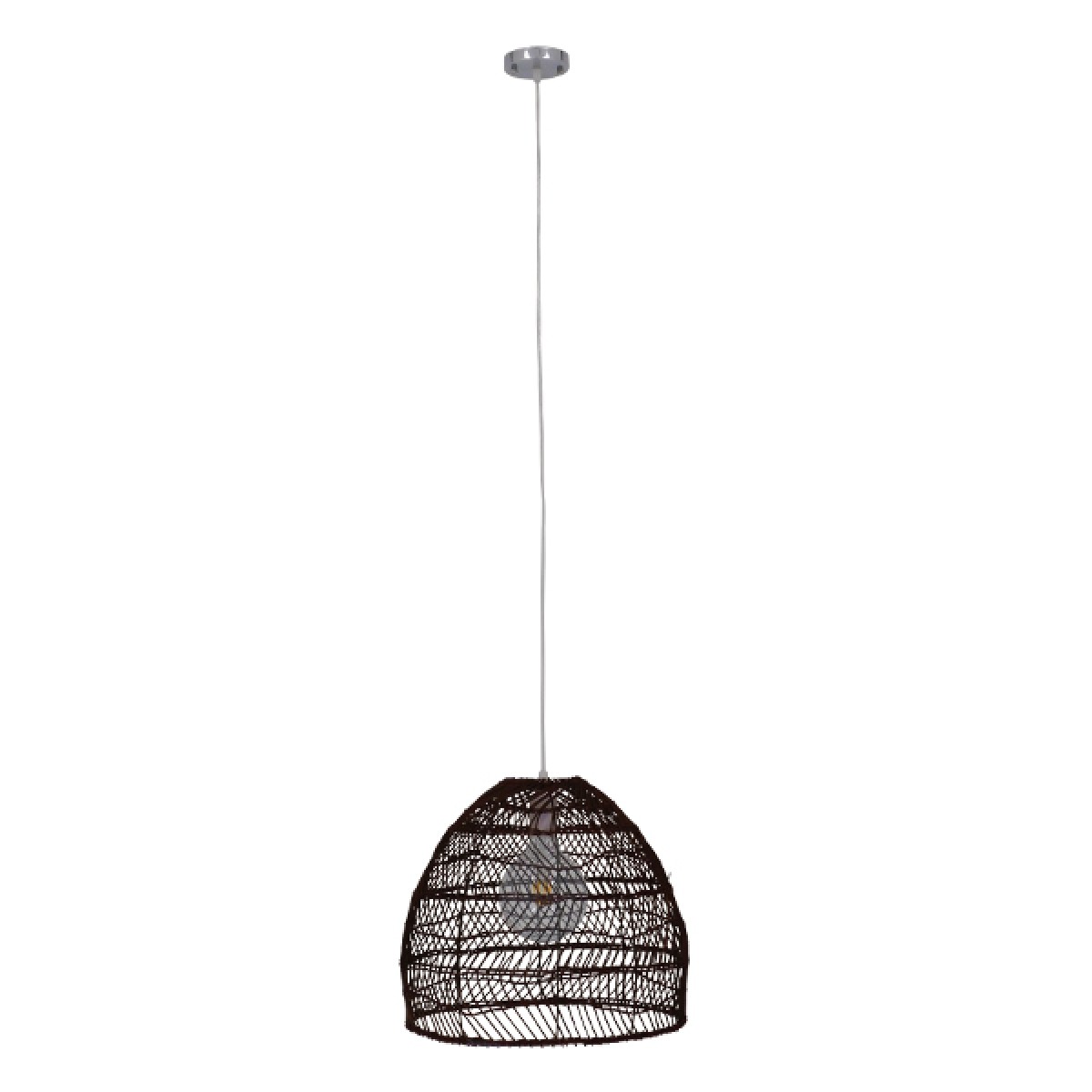 GloboStar® MALIBU 00970 Boho Κρεμαστό Φωτιστικό Πλέγμα Μονόφωτο 1 x E27 IP20 Καφέ Ξύλο - Μ40 x Π40 x Υ35cm