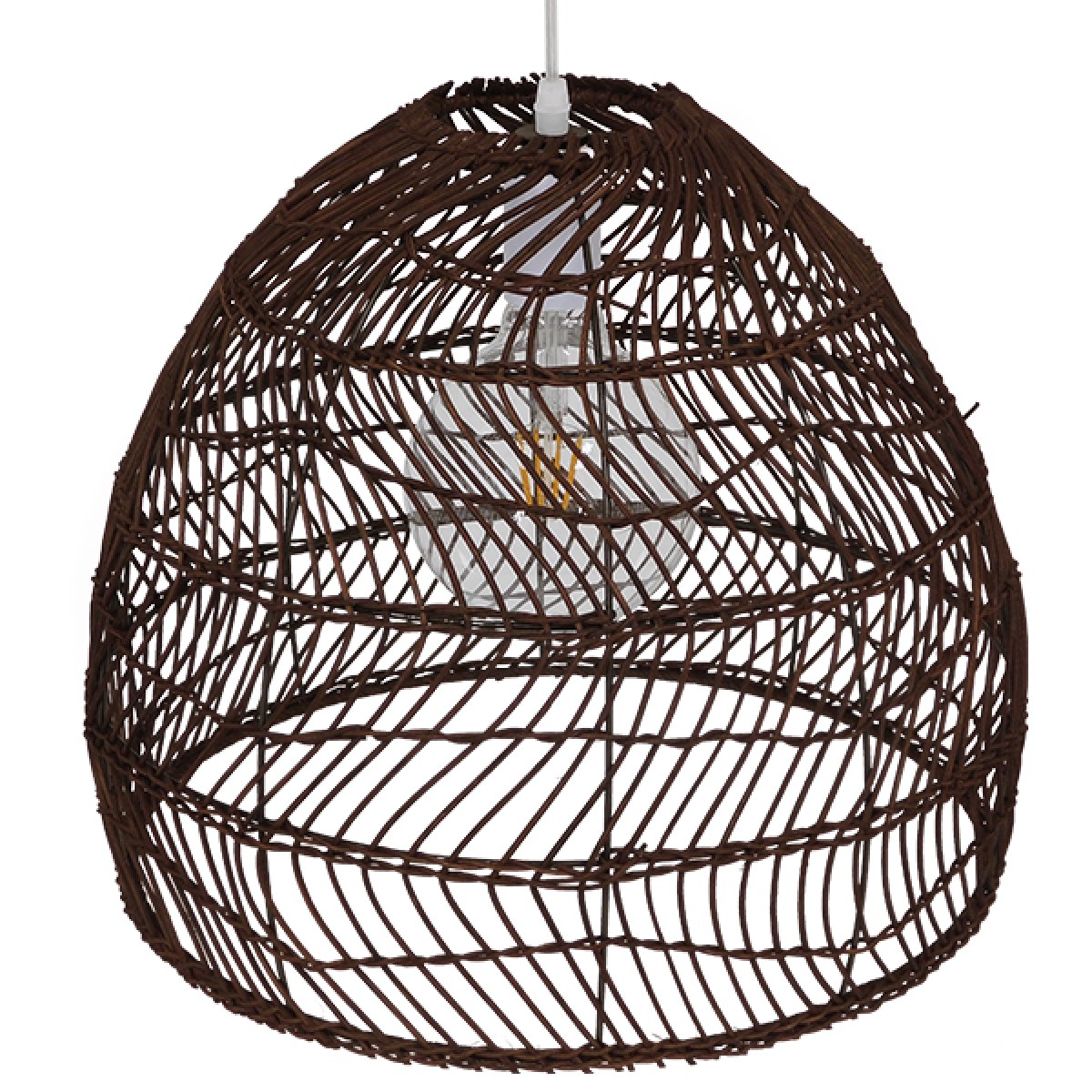 GloboStar® MALIBU 00970 Boho Κρεμαστό Φωτιστικό Πλέγμα Μονόφωτο 1 x E27 IP20 Καφέ Ξύλο - Μ40 x Π40 x Υ35cm