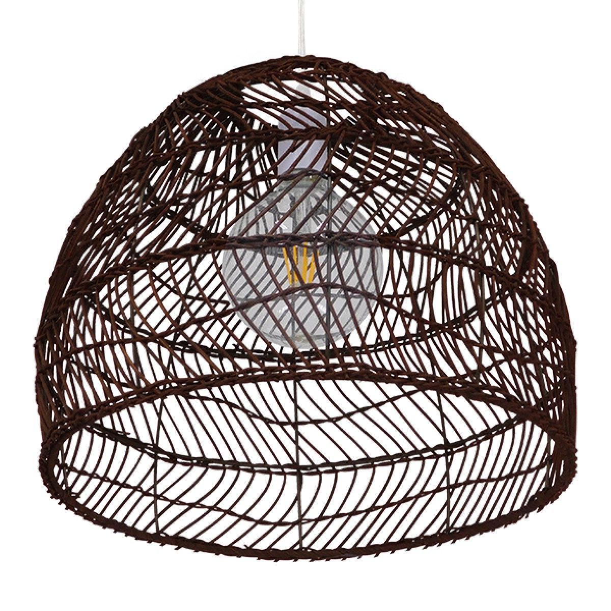 GloboStar® MALIBU 00970 Boho Κρεμαστό Φωτιστικό Πλέγμα Μονόφωτο 1 x E27 IP20 Καφέ Ξύλο - Μ40 x Π40 x Υ35cm