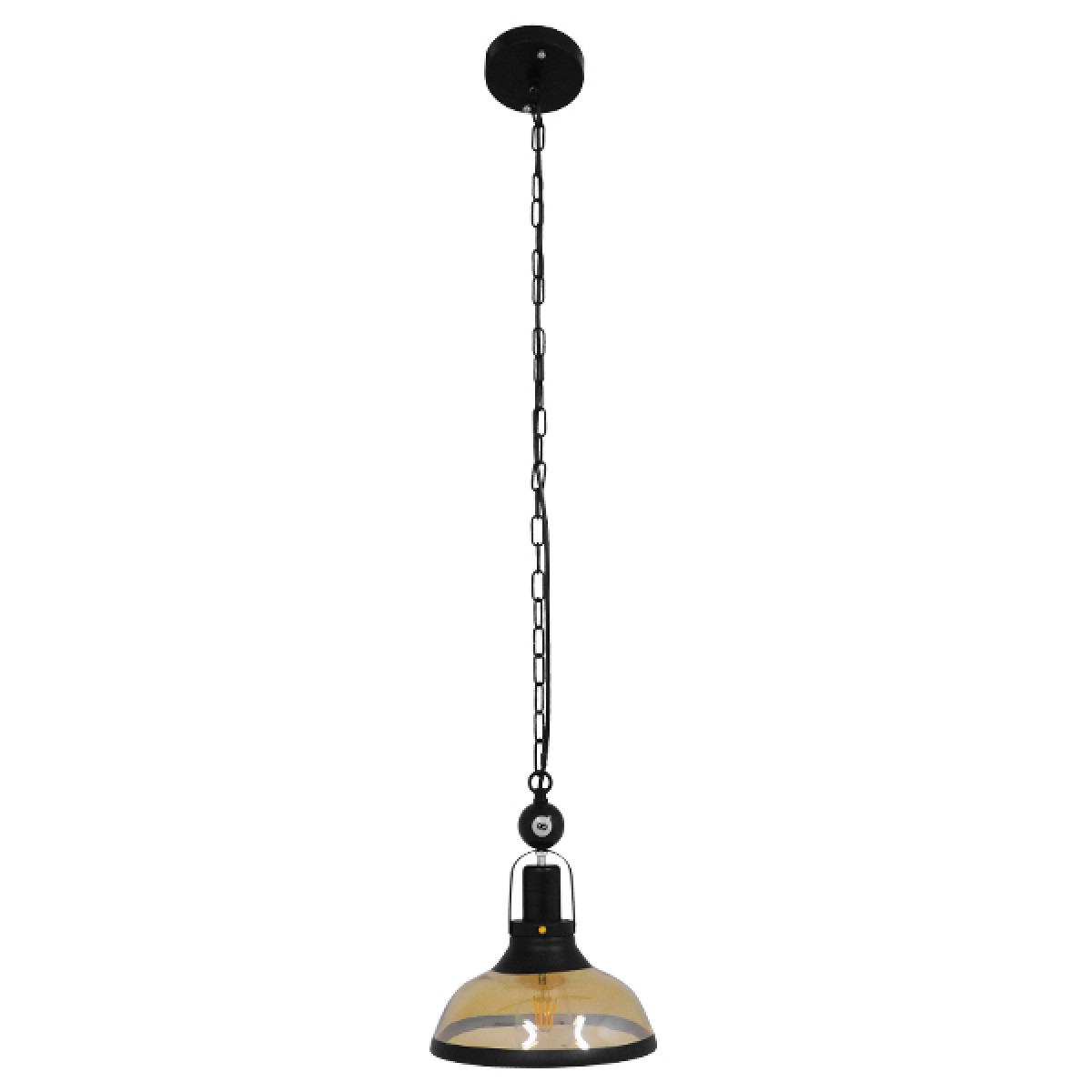 GloboStar® BILLIARD 00971 Vintage Κρεμαστό Φωτιστικό Καμπάνα Μονόφωτο 1 x E27 IP20 Mαύρο Μέταλλο με Μελί Γυαλί - Μ25 x Π25 x Υ29cm